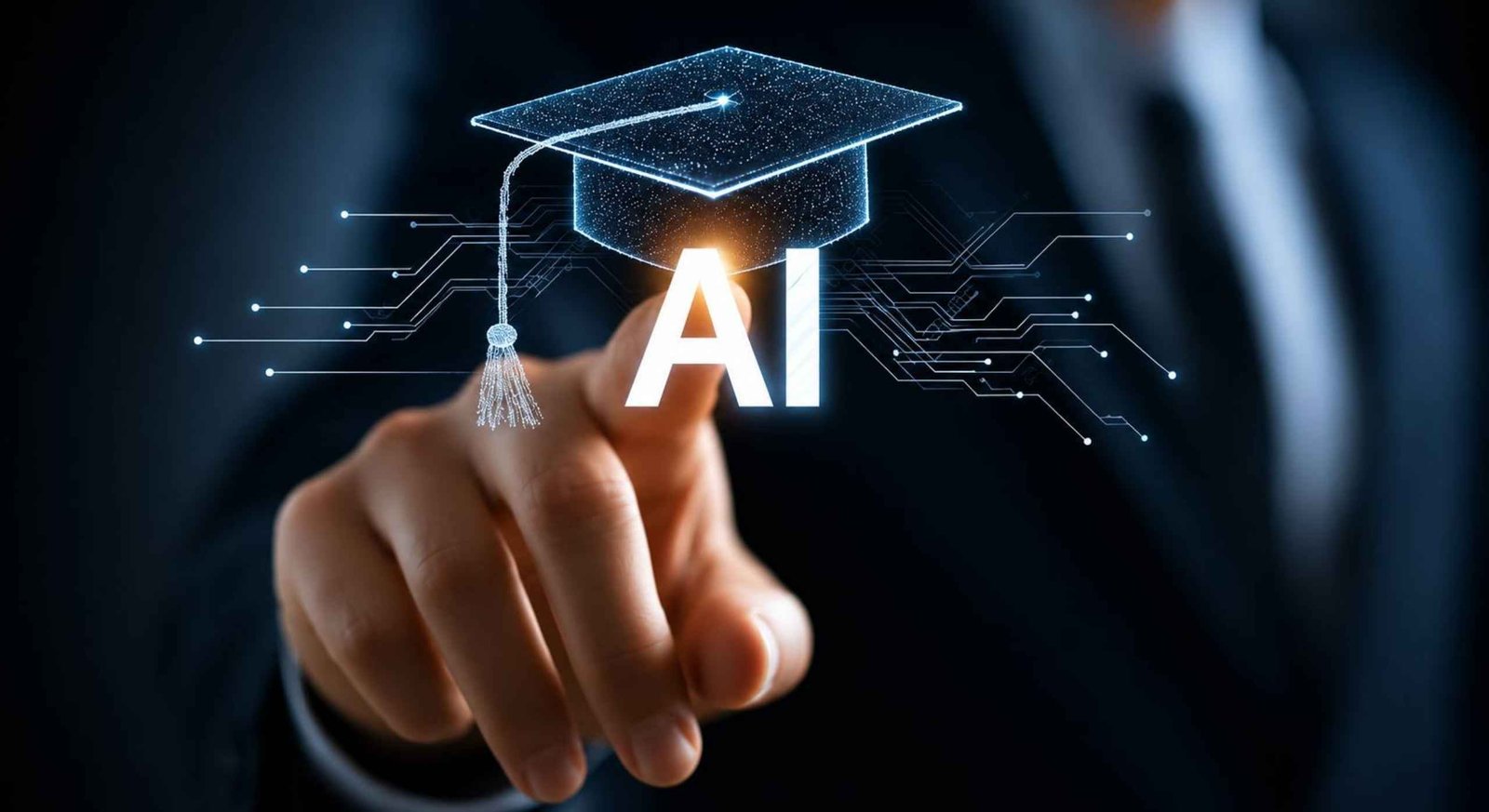 Professional interacting with a digital AI interface, representing AI Integrated Courses that combine artificial intelligence, practical industry skills, digital transformation, and career-focused learning across multiple domains.