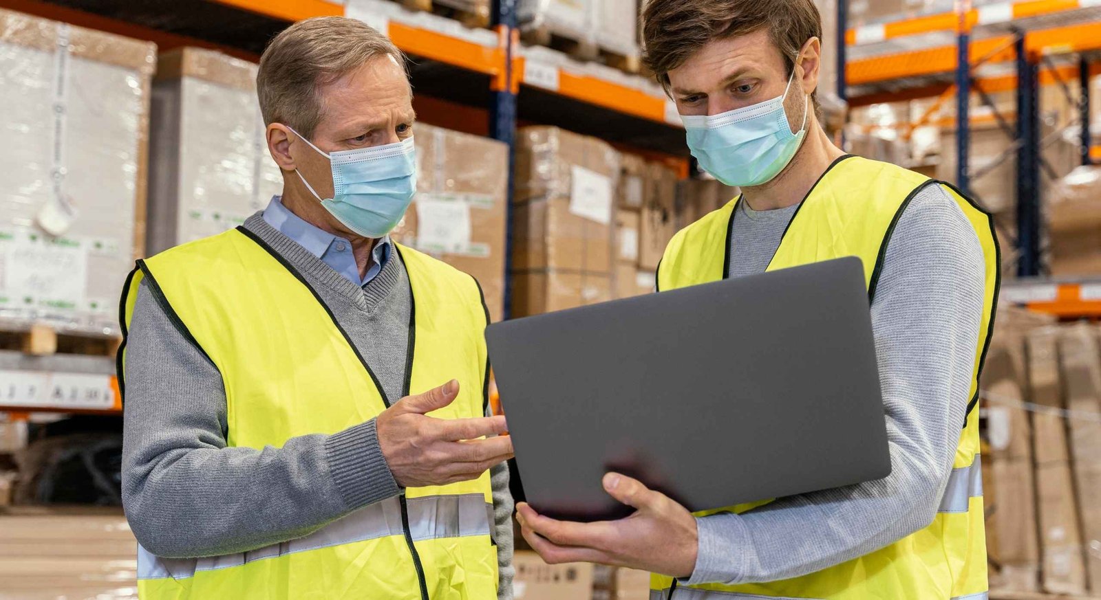 Warehouse professionals reviewing inventory and supply chain operations, representing the best courses after 12th logistics with practical training in warehouse management, inventory control, and logistics operations.